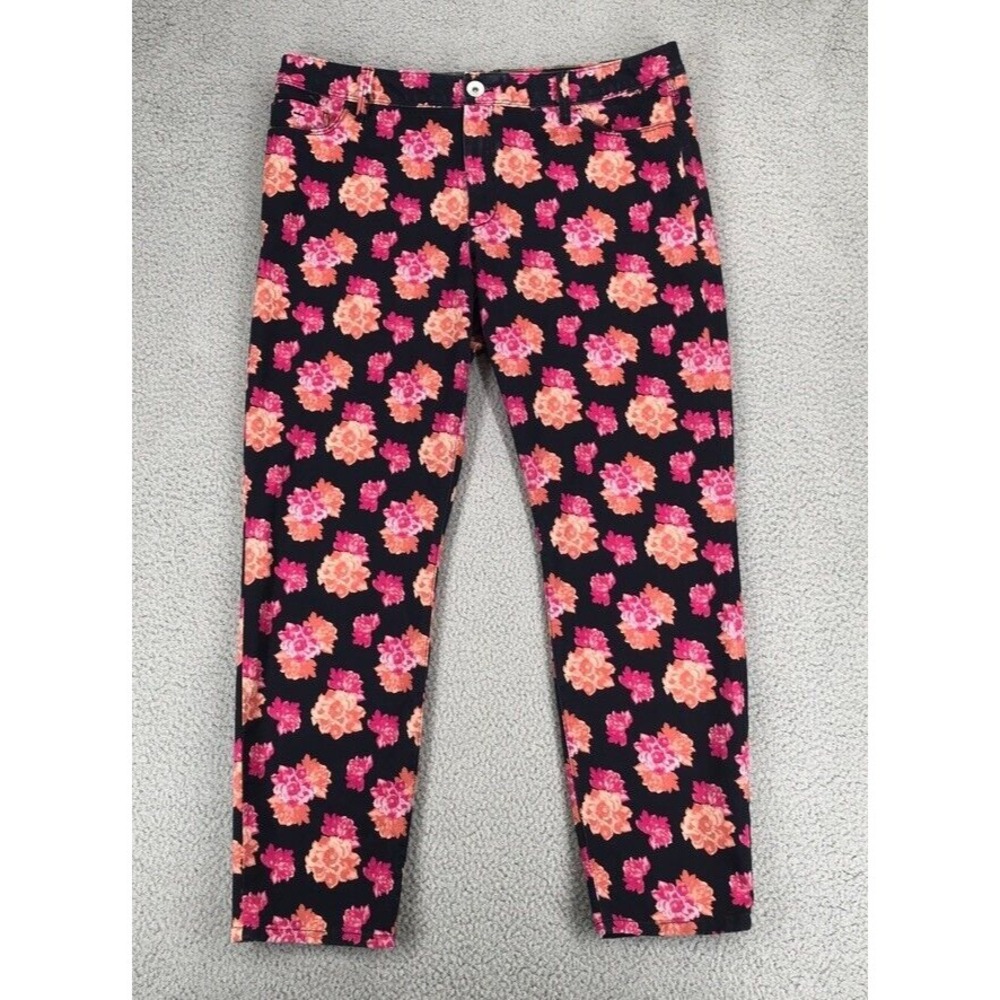 Banana Republic Jeans Women Size 32 Mid Rise Tapered Leg Black Floral